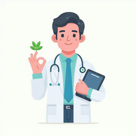 Doctor with stethoscope and tablet. Vector illustration in cartoon styleのイラスト素材
