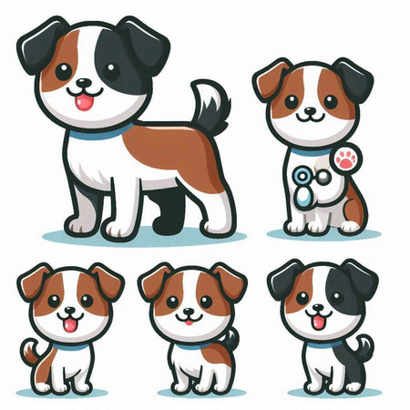 Set of cute cartoon dogs isolated on white background. Vector illustration.のイラスト素材