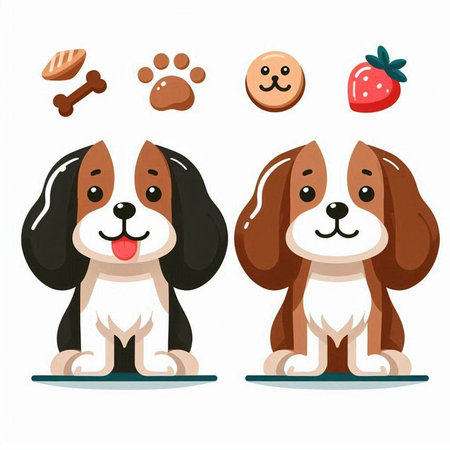 Set of cute cartoon dogs. Vector illustration isolated on white background.のイラスト素材