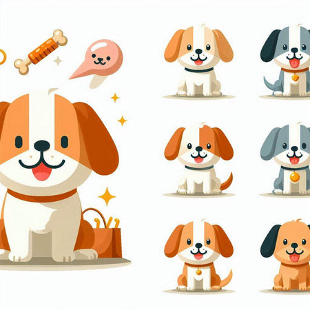 Cute cartoon dog characters. Vector illustration in a flat style.のイラスト素材