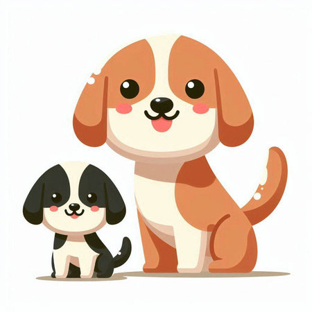 Cute cartoon dog and puppy. Vector illustration isolated on white background.のイラスト素材