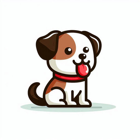 Cute cartoon dog with red collar isolated on white background. Vector illustration.のイラスト素材