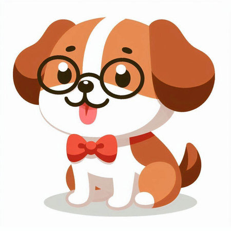 Cute cartoon dog with glasses and bow tie. Vector illustration.のイラスト素材