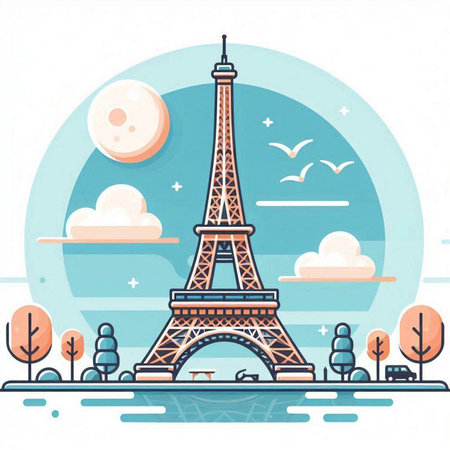 Eiffel Tower in Paris, France. Vector illustration in flat styleのイラスト素材