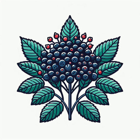 Hand drawn illustration of a bunch of blackberries with leaves isolated on white background.のイラスト素材
