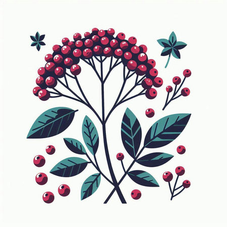Branch with berries and leaves. Vector illustration in flat style.のイラスト素材