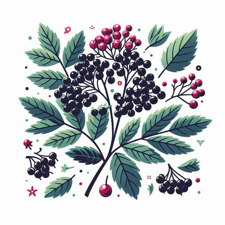 Hand drawn vector illustration of rowan branch with berries and leaves.のイラスト素材