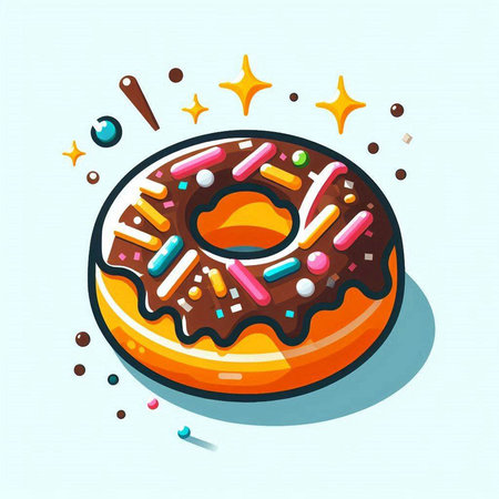 Cartoon donut with glaze and sprinkles. Vector illustration.のイラスト素材
