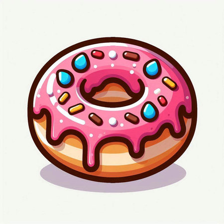 Cartoon donut with pink glaze and sprinkles. Vector illustration.のイラスト素材