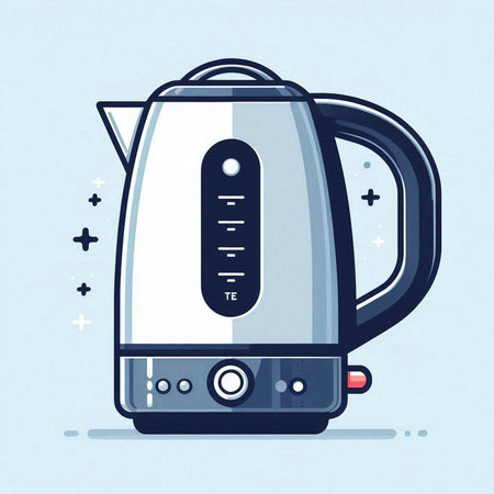 Electric kettle. Vector illustration in a flat style, isolated on a blue background.のイラスト素材