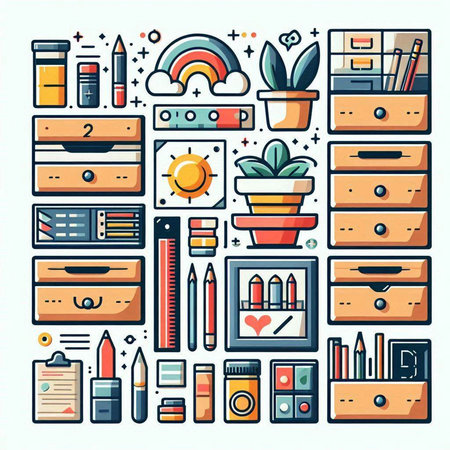 Set of office and home supplies. Vector illustration in flat style.のイラスト素材