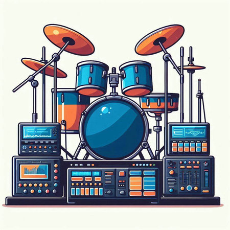 Drum set. Musical instruments. Vector illustration in cartoon style.のイラスト素材