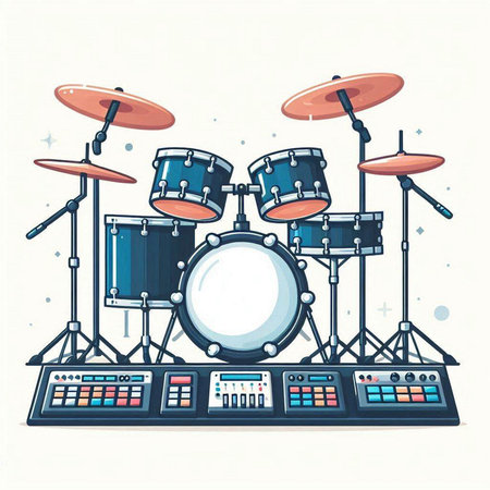 Drum set on a white background. Vector illustration in cartoon style.のイラスト素材