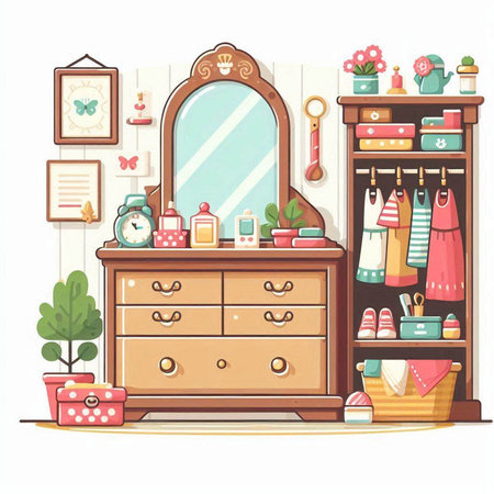 Furniture and accessories in the interior of the house. Vector illustrationのイラスト素材