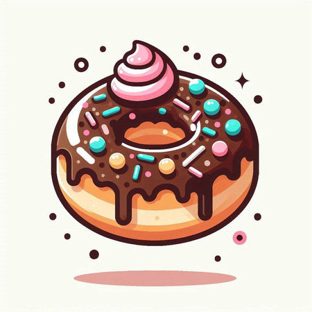 Donut with chocolate glaze and sprinkles. Vector illustration.のイラスト素材