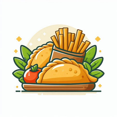 Illustration of a plate of food. Vector illustration of fast food.のイラスト素材