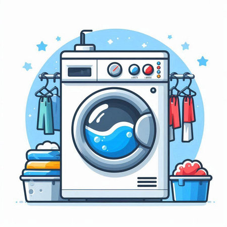 Washing machine vector illustration. Washing machine icon. Laundry service concept.のイラスト素材