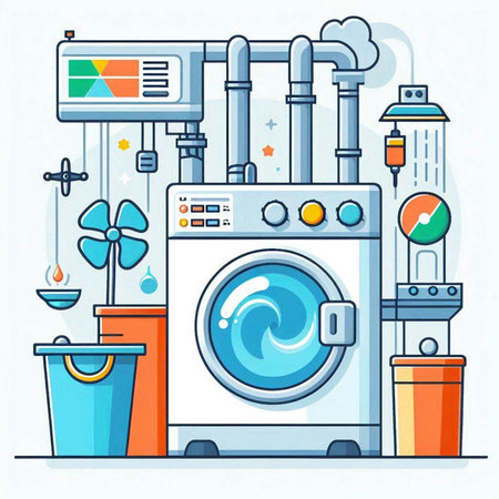 Washing machine and equipment. Vector illustration in flat line style.のイラスト素材
