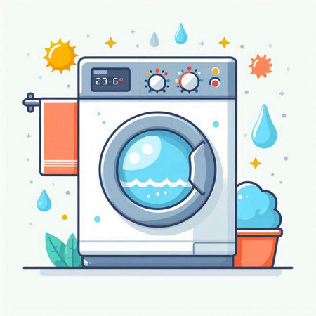 Washing machine with clean water. Vector illustration in flat style.のイラスト素材