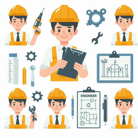 Engineer, architect, builder, builder, engineer, construction, vector illustrationのイラスト素材