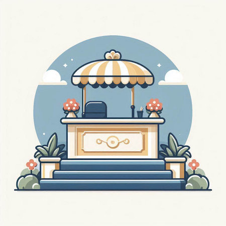 Illustration of ice cream kiosk in flat style. Vector illustration.のイラスト素材