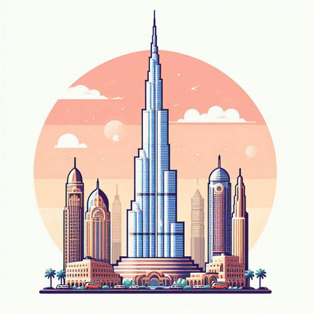 vector illustration of skyscrapers in Dubai, United Arab Emirates.のイラスト素材