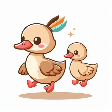 Duckling and duckling on white background. Vector illustration.のイラスト素材