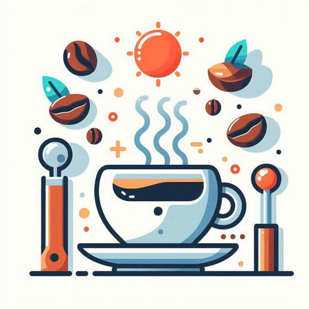 Coffee cup with coffee beans. Vector illustration in flat styleのイラスト素材