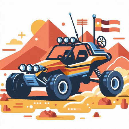 Colorful vector illustration of an off-road vehicle in the desertのイラスト素材
