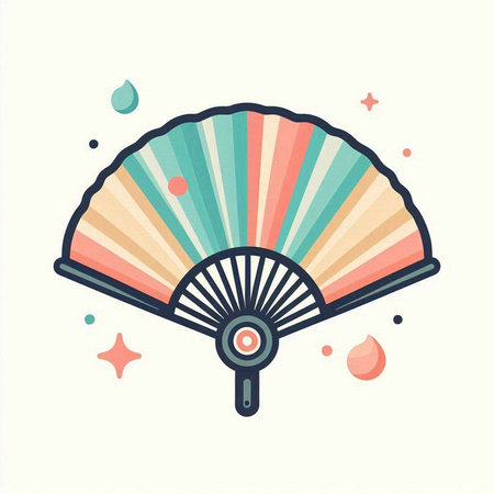 Folding hand fan icon. Vector illustration in flat linear style.のイラスト素材