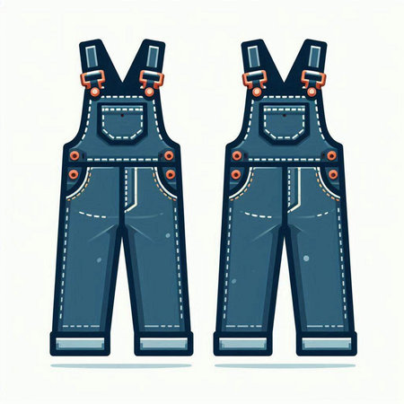 Vector illustration of denim overalls with pockets on a white background.のイラスト素材