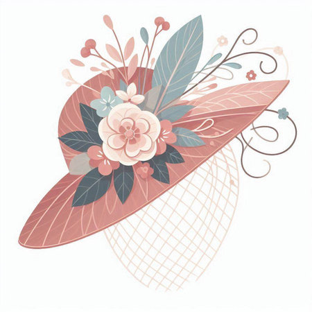 Vintage woman's hat with flowers and leaves. Vector illustration.のイラスト素材