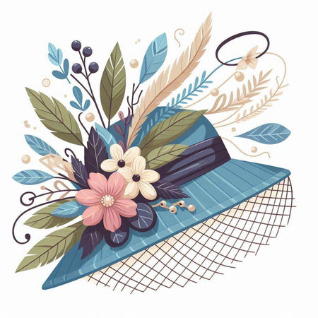 Hand drawn floral bouquet in a blue purse. Vector illustration.のイラスト素材