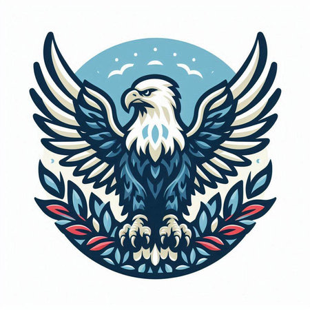 Eagle emblem with eagle wings and laurel wreath. Vector illustration.のイラスト素材