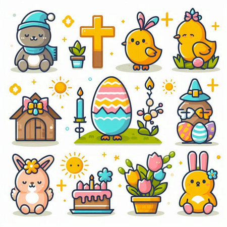 Set of easter icons in flat design style. Vector illustration.のイラスト素材