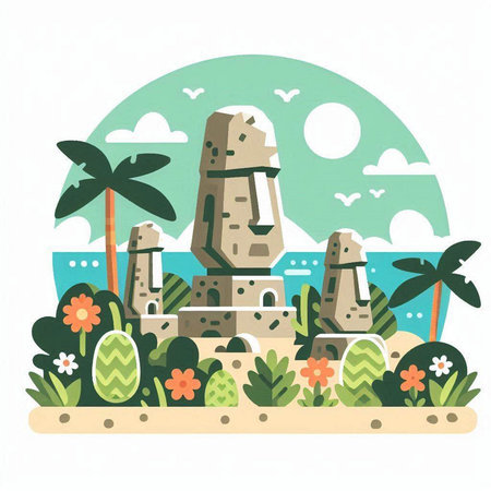 Stonehenge on the beach. Vector illustration in flat style.のイラスト素材