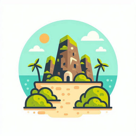Tropical island flat icon. Vector illustration of island in flat styleのイラスト素材