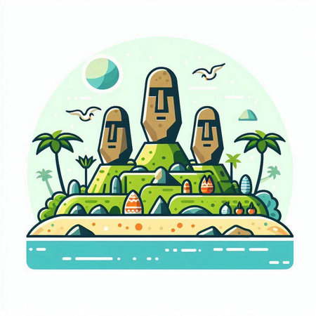 Cartoon island with stones and palm trees. Vector illustration in flat styleのイラスト素材