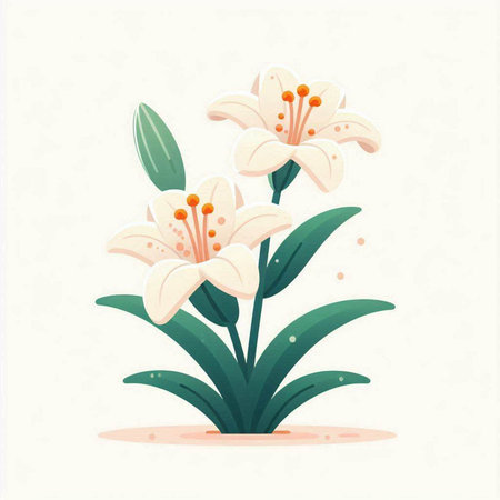 Flower background with lilies. Vector illustration in a flat style.のイラスト素材