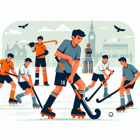 Ice hockey on the background of London. Flat style vector illustration.のイラスト素材