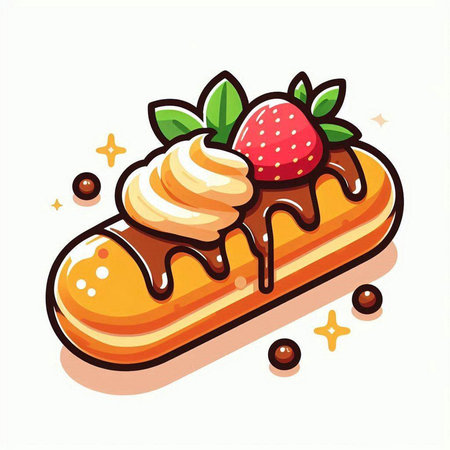 Chocolate eclair with strawberry and ice cream. Vector illustration.のイラスト素材