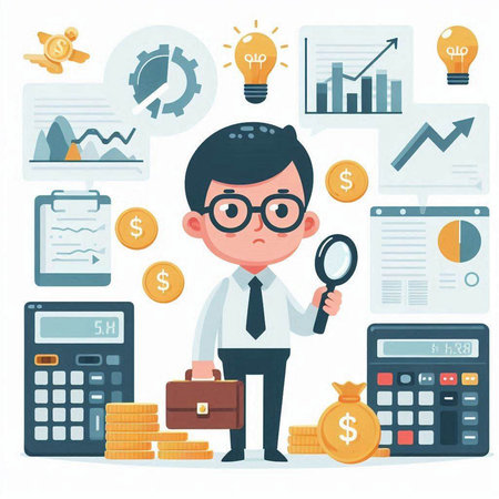Businessman looking for a solution. Vector illustration in a flat styleのイラスト素材