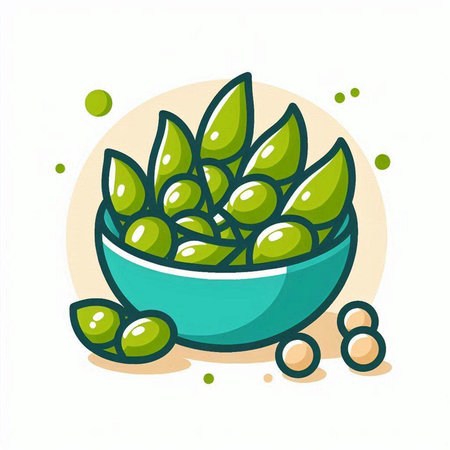 Green soybeans in a bowl. Vector illustration on white background.のイラスト素材