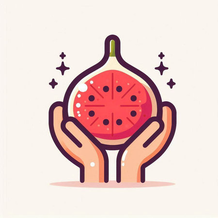Pomegranate in hands. Vector illustration in flat style.のイラスト素材