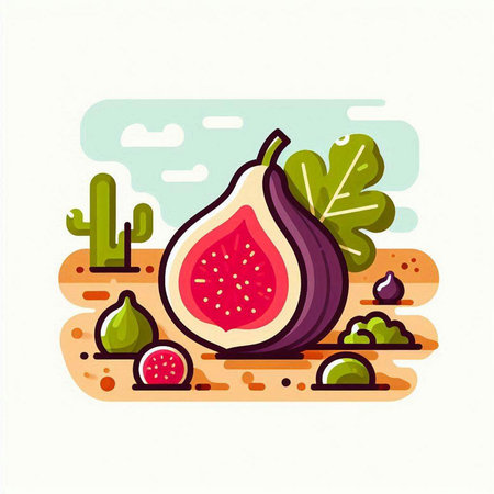 Figs and cacti. Vector illustration in flat style.のイラスト素材
