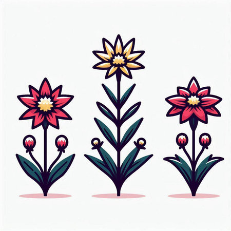 Set of flowers in doodle style. Hand drawn vector illustration.のイラスト素材