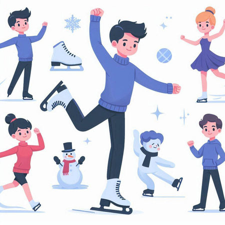 Winter sports. People ice skating. Vector illustration in cartoon style.のイラスト素材