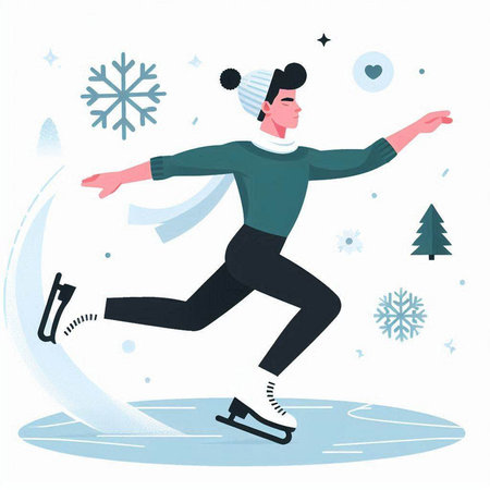 Man skating on ice. Winter sport. Vector illustration in flat styleのイラスト素材