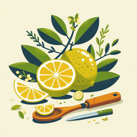 Lemon and lemons on a white background, vector illustration.のイラスト素材