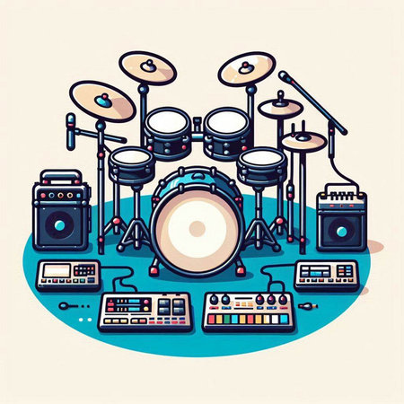 Drum set. Music instruments. Vector illustration in cartoon style.のイラスト素材